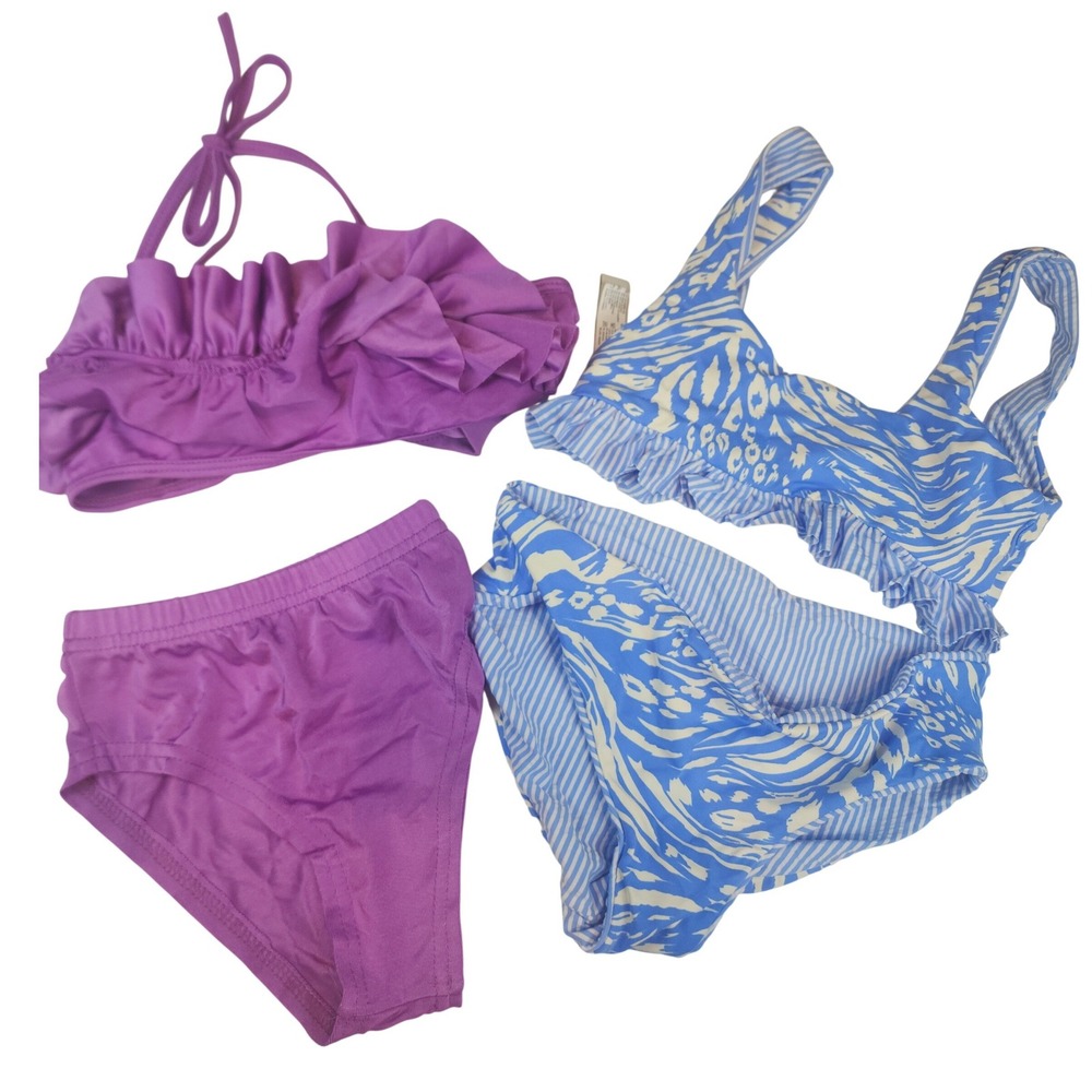 Maaji Bikini 2 Set Toddler 10 Purple Blue Ruffle Animal Print Stripe Boho 069